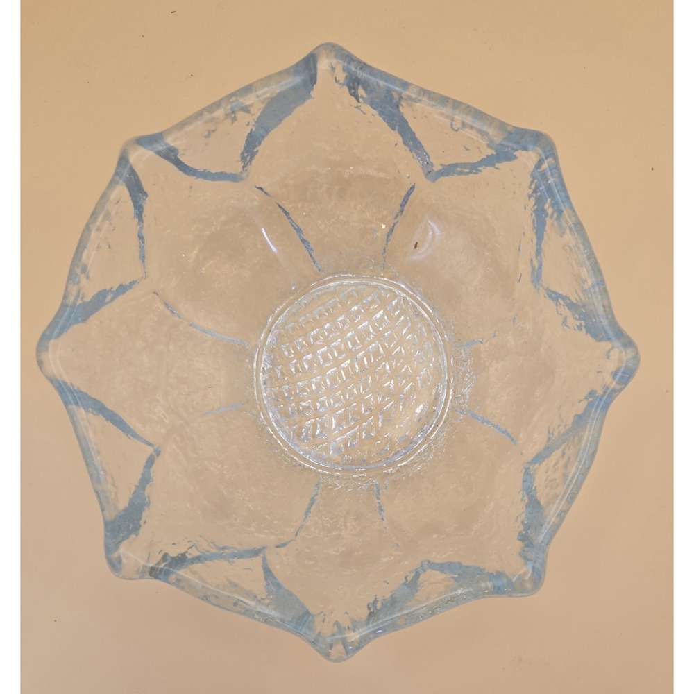 Crystal Clear Bowl Blenko Sunflower Design Aqua Vintage - Picture 3 of 16